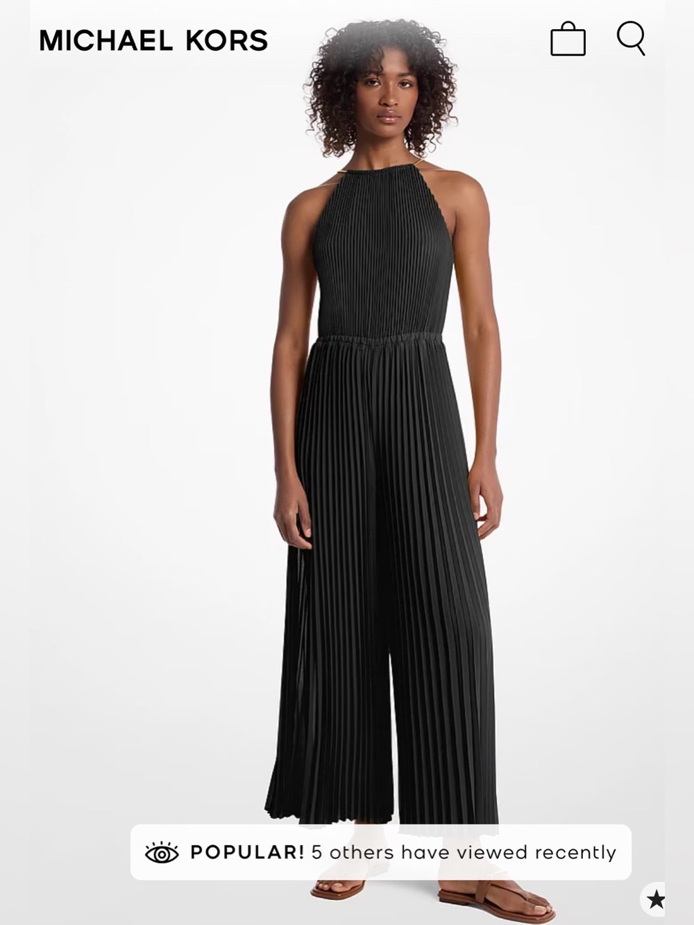NWT Michael Kors Embellished Pleated Georgette Halter Jumpsuit Lined Black SZ M